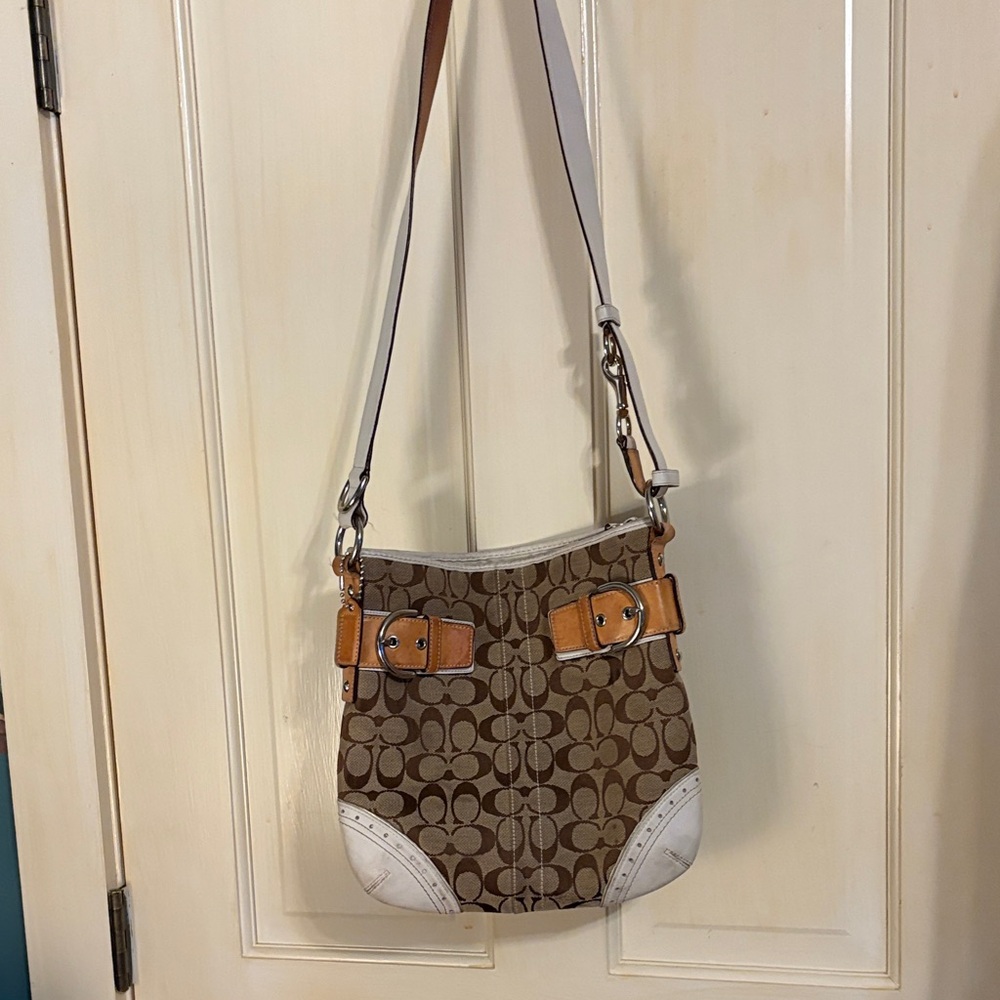 Coach Tan and White Crossbody Bag